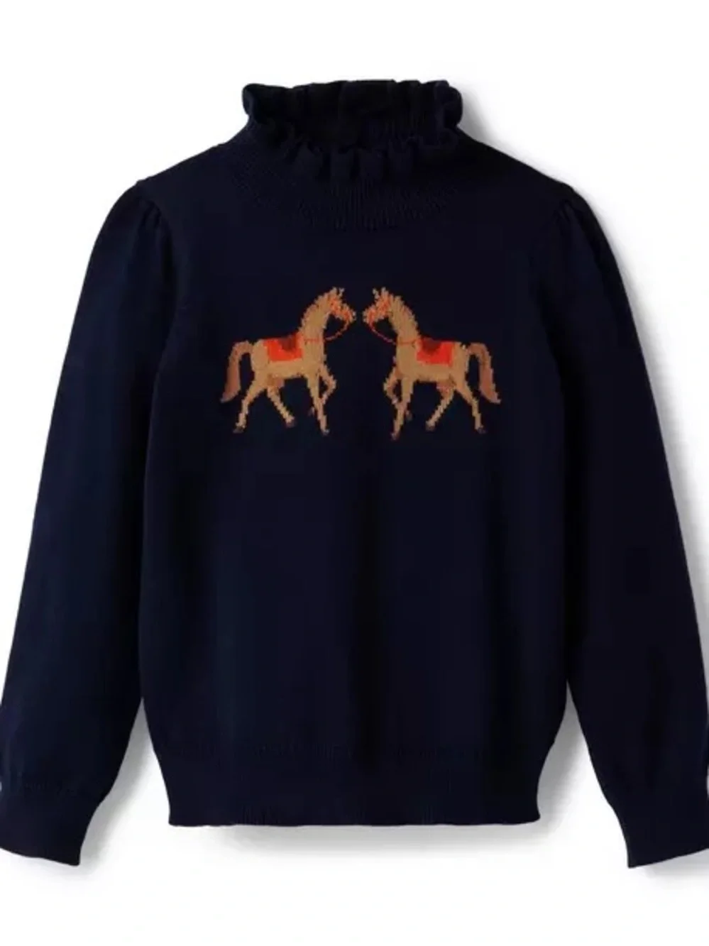 Janie and Jack Girls Dark Marine Horse Sweater - Navy. Size 12-18 months